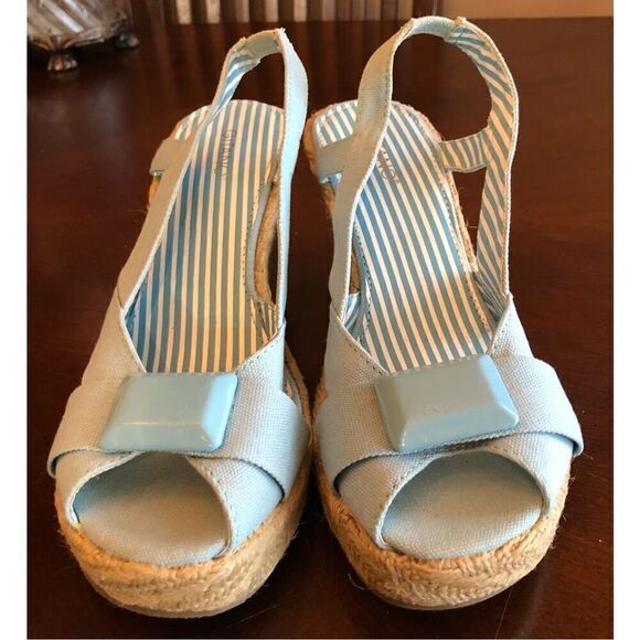 GITANO - NWT - L Sz 7.5 Lt. Blue Canvas Espadrilles. Jute-Wrapped 4” Heels CUTE - Picture 7 of 16